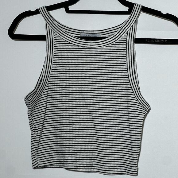 Charlotte Russe Striped Sleeveless Cropped Tank Top Black White Womens Size M - Picture 1 of 4
